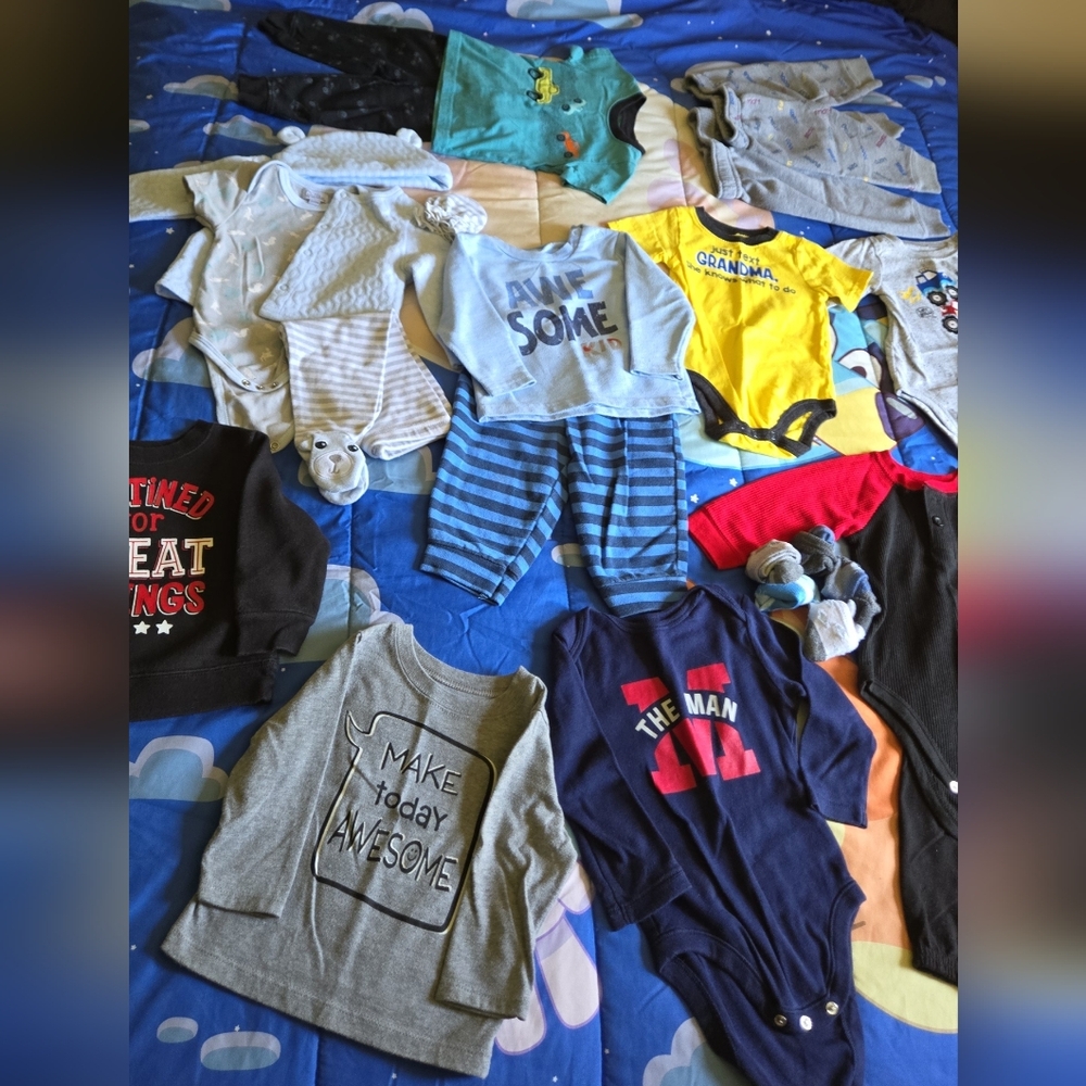 Lot of boys 6-9m clothes from Garanimals, Old Navy, Child of Mine, Bloomin Baby